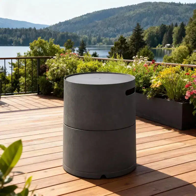 Cache-bouteille de propane rond en acier avec table d'appoint intégrée