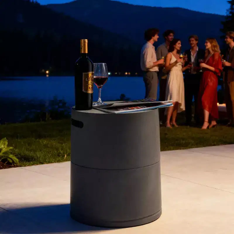 Cache-bouteille de propane rond en acier avec table d'appoint intégrée
