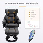 Fauteuil inclinable de massage avec repose-pieds ottoman, vibration 10 points et pivotement à 360°, fauteuil inclinable en similicuir pour salon avec télécommande