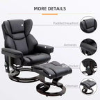 Fauteuil inclinable de massage avec repose-pieds ottoman, vibration 10 points et pivotement à 360°, fauteuil inclinable en similicuir pour salon avec télécommande