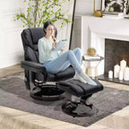 Fauteuil inclinable de massage avec repose-pieds ottoman, vibration 10 points et pivotement à 360°, fauteuil inclinable en similicuir pour salon avec télécommande
