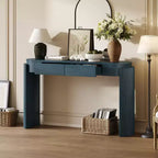 Table console moderne Okak 55,1 pouces avec finition grain de bois, table d'entrée avec plateau ovale et 2 tiroirs, table d'appoint pour salon, hall d'entrée, bleu marine