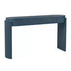Table console moderne Okak 55,1 pouces avec finition grain de bois, table d'entrée avec plateau ovale et 2 tiroirs, table d'appoint pour salon, hall d'entrée, bleu marine