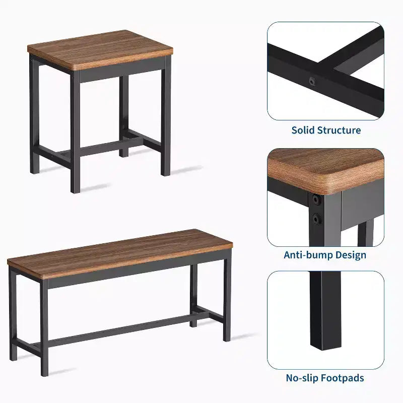 Ensemble de table de cuisine, table à manger extensible avec 2 bancs et 2 tabourets carrés, table de cuisine pour 8 personnes, assemblage facile