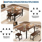 Ensemble de table de cuisine, table à manger extensible avec 2 bancs et 2 tabourets carrés, table de cuisine pour 8 personnes, assemblage facile