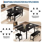 Ensemble de table de cuisine, table à manger extensible avec 2 bancs et 2 tabourets carrés, table de cuisine pour 8 personnes, assemblage facile
