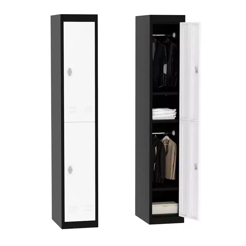 Armoire de rangement métallique robuste de 180 cm, Armoire en acier à 2 portes avec tringle de suspension et étagère pour bureau, salle de sport, école