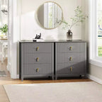 2 tables de chevet cannelées en bois, commode à 3 tiroirs de 69,85 cm de large, tables de nuit modernes, commode de chambre à coucher, salon