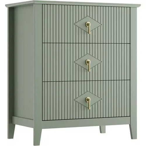2Pcs Fluted Wood Nightstands, 27.5 Wide 3-Drawer Dresser Set, Modern Bedside Tables, Chest of Drawers for Bedroom, Living Room