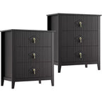 2 tables de chevet cannelées en bois, commode à 3 tiroirs de 69,85 cm de large, tables de nuit modernes, commode de chambre à coucher, salon