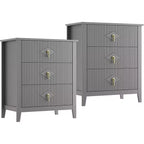 2 tables de chevet cannelées en bois, commode à 3 tiroirs de 69,85 cm de large, tables de nuit modernes, commode de chambre à coucher, salon