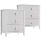 2 tables de chevet cannelées en bois, commode à 3 tiroirs de 69,85 cm de large, tables de nuit modernes, commode de chambre à coucher, salon
