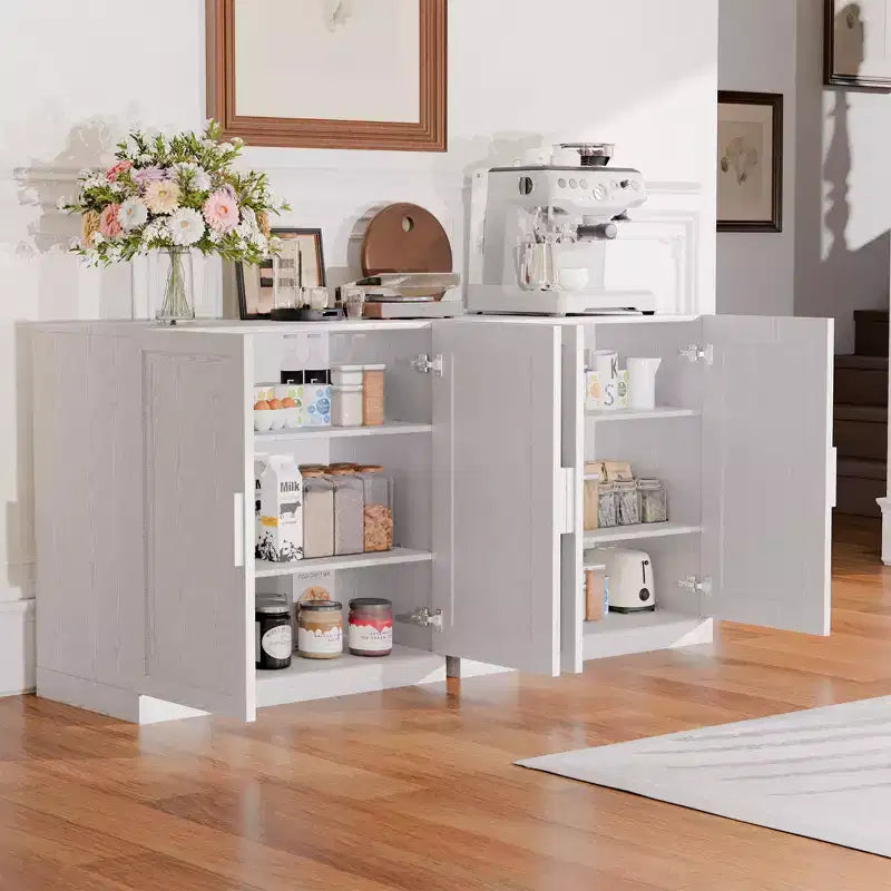 Meuble de rangement haut de 79 cm imitation bois, couleur blanche, avec 2 portes en bois massif pour chambre à coucher, salon/salle à manger