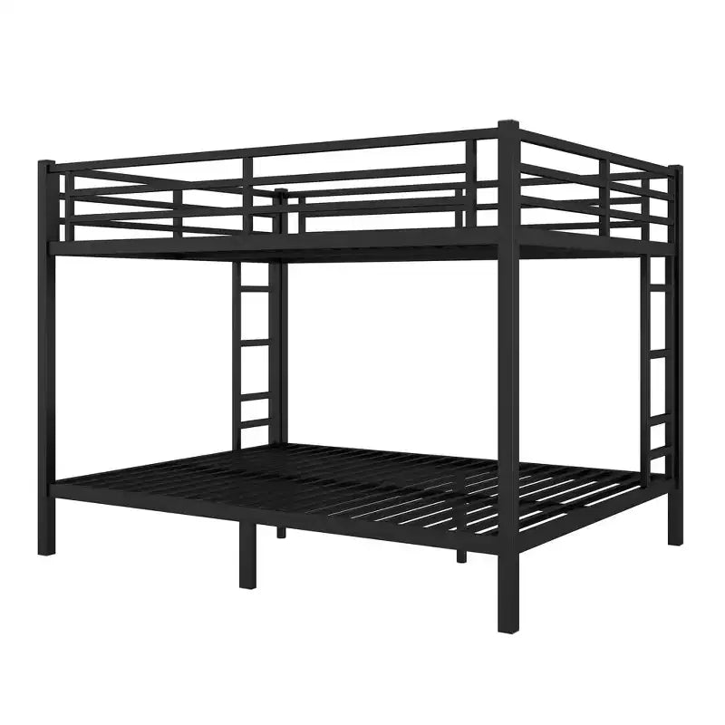 Okak Lit superposé Queen-Over-Queen 82,68 pouces avec cadre en métal, lit double peu encombrant avec barrières de sécurité, lit double à bruit réduit pour adolescents, adultes, noir