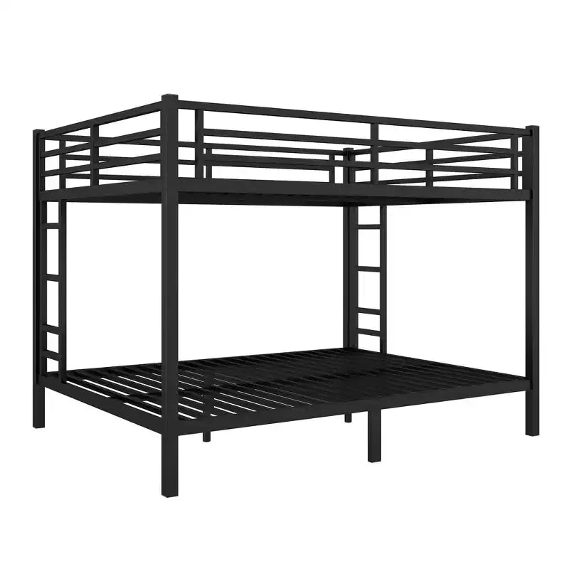 Okak Lit superposé Queen-Over-Queen 82,68 pouces avec cadre en métal, lit double peu encombrant avec barrières de sécurité, lit double à bruit réduit pour adolescents, adultes, noir
