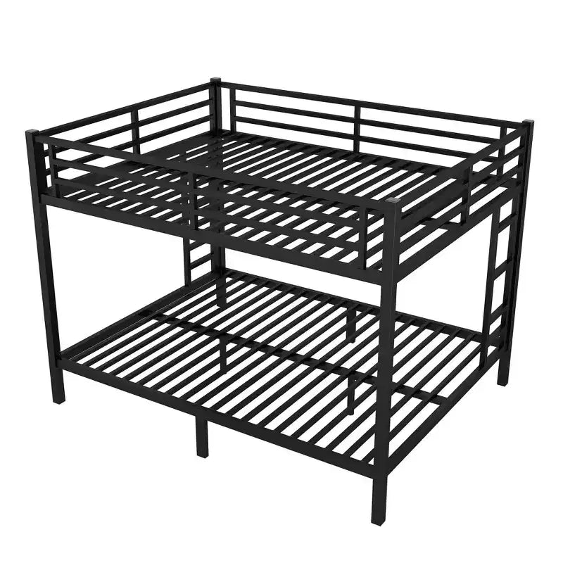 Okak Lit superposé Queen-Over-Queen 82,68 pouces avec cadre en métal, lit double peu encombrant avec barrières de sécurité, lit double à bruit réduit pour adolescents, adultes, noir