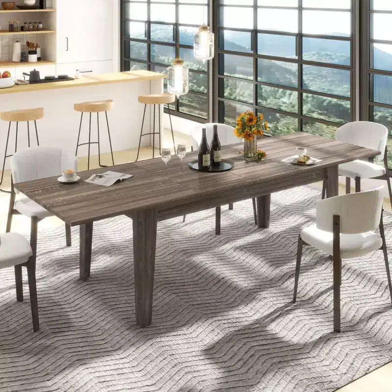 Table de salle à manger vintage Okak 106.3IN, table de cuisine extensible avec plateau long, table pliante pour fête, célébration, réunions, chêne foncé