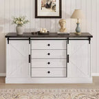 Farmhouse Sideboard with 4 Drawers and Sliding Barn Doors, 59 Inch Wide Buffet Cabinet for Dining Room and Living Room