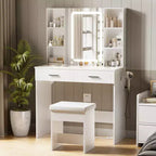 Hommpa Makeup Desk Vanity with Charging Station and Storage Shelves White Basic