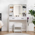 Coiffeuse Hommpa avec station de charge et étagères de rangement Blanc Basique