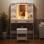 Coiffeuse Hommpa avec station de charge et étagères de rangement Blanc Basique