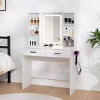 Coiffeuse Hommpa avec station de charge et étagères de rangement Blanc Basique