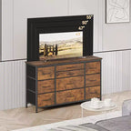 Commode en tissu avec 10 tiroirs de rangement pour chambre à coucher, meuble TV de 55 pouces avec prise de courant, cadre en métal robuste, plateau en bois pour chambre d'amis, placard, entrée