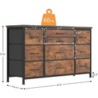 Commode en tissu avec 10 tiroirs de rangement pour chambre à coucher, meuble TV de 55 pouces avec prise de courant, cadre en métal robuste, plateau en bois pour chambre d'amis, placard, entrée