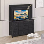 Commode en tissu avec 10 tiroirs de rangement pour chambre à coucher, meuble TV de 55 pouces avec prise de courant, cadre en métal robuste, plateau en bois pour chambre d'amis, placard, entrée