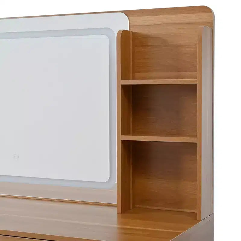 Coiffeuse Whisen avec miroir, lumières, 5 tiroirs et étagère de rangement