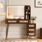 Coiffeuse Whisen avec miroir, lumières, 5 tiroirs et étagère de rangement