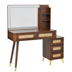 Coiffeuse Whisen avec miroir, lumières, 5 tiroirs et étagère de rangement