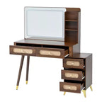 Coiffeuse Whisen avec miroir, lumières, 5 tiroirs et étagère de rangement