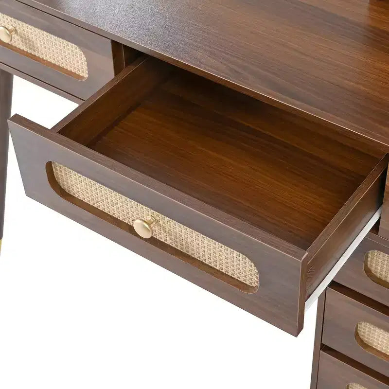 Coiffeuse Whisen avec miroir, lumières, 5 tiroirs et étagère de rangement