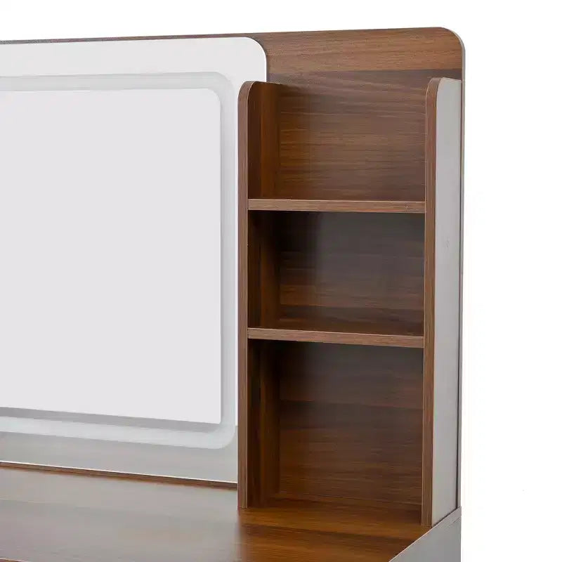 Coiffeuse Whisen avec miroir, lumières, 5 tiroirs et étagère de rangement