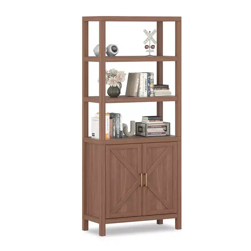 Bibliothèque à 2 portes, armoire de rangement de 180 cm de haut, étagère de rangement à 5 niveaux avec étagères réglables, convient pour le salon, le bureau à domicile, la chambre à coucher,