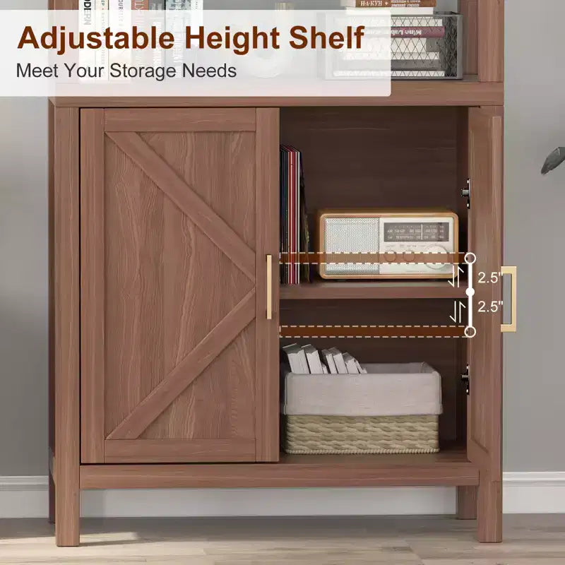 Bibliothèque à 2 portes, armoire de rangement de 180 cm de haut, étagère de rangement à 5 niveaux avec étagères réglables, convient pour le salon, le bureau à domicile, la chambre à coucher,
