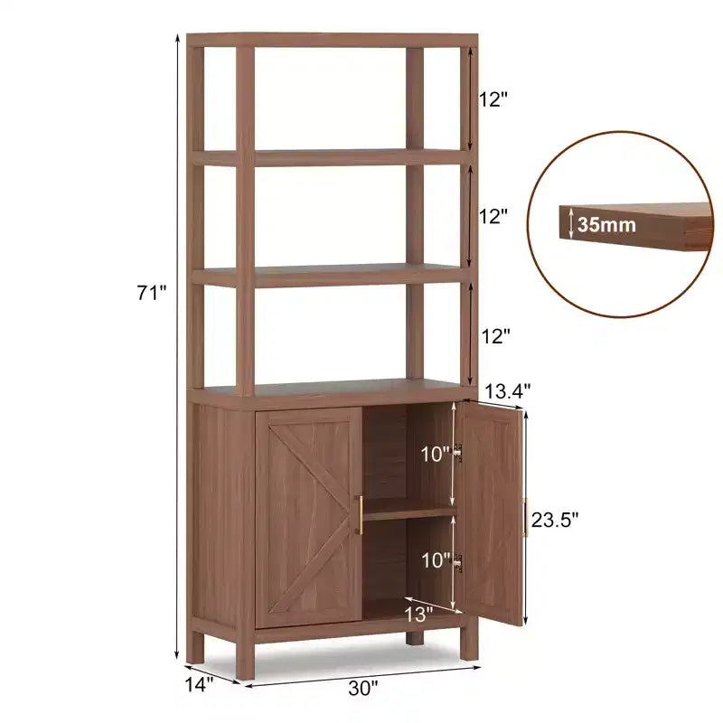 Bibliothèque à 2 portes, armoire de rangement de 180 cm de haut, étagère de rangement à 5 niveaux avec étagères réglables, convient pour le salon, le bureau à domicile, la chambre à coucher,