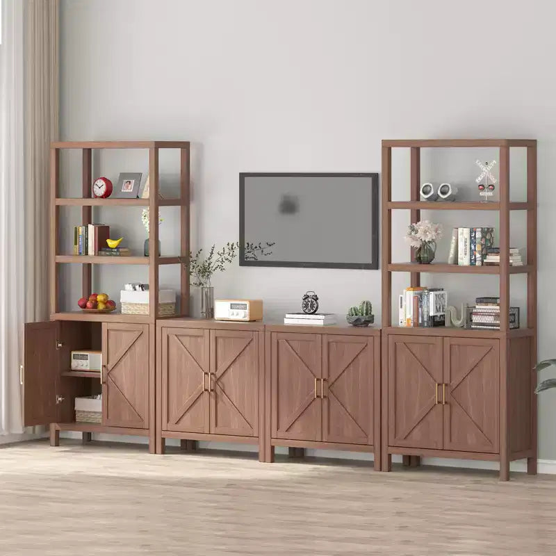 Bibliothèque à 2 portes, armoire de rangement de 180 cm de haut, étagère de rangement à 5 niveaux avec étagères réglables, convient pour le salon, le bureau à domicile, la chambre à coucher,