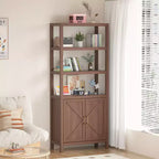 Bibliothèque à 2 portes, armoire de rangement de 180 cm de haut, étagère de rangement à 5 niveaux avec étagères réglables, convient pour le salon, le bureau à domicile, la chambre à coucher,