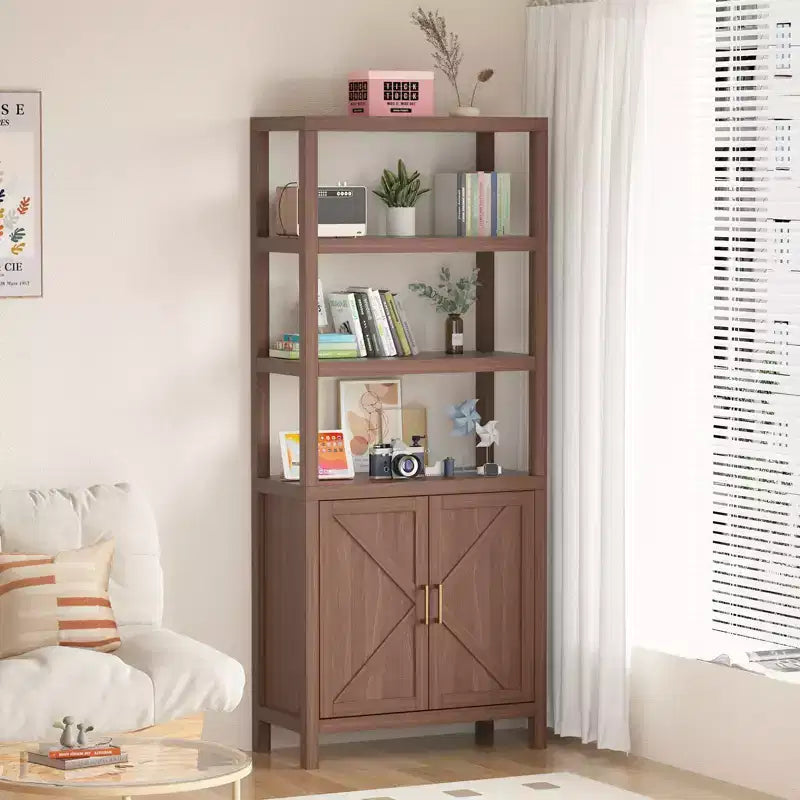 Bibliothèque à 2 portes, armoire de rangement de 180 cm de haut, étagère de rangement à 5 niveaux avec étagères réglables, convient pour le salon, le bureau à domicile, la chambre à coucher,