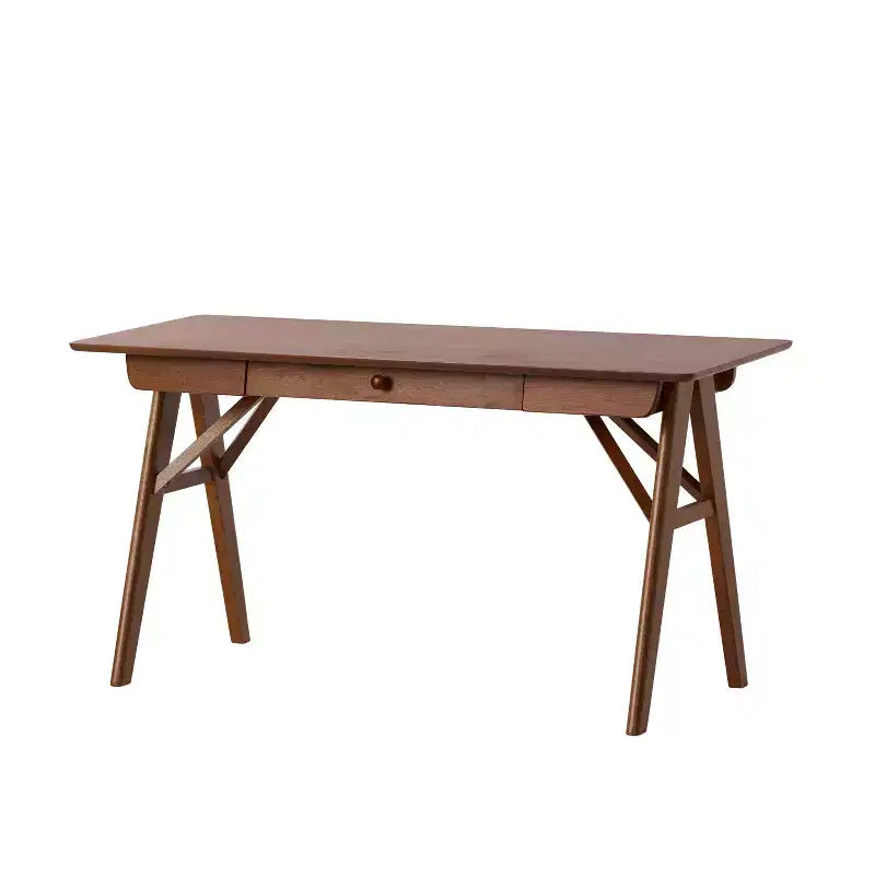 Okak 57IN Bureau d'ordinateur moderne au design élégant, bureaux à domicile avec 1 tiroir, bureau debout pour salle de lecture, chambre à coucher, bureau, noyer