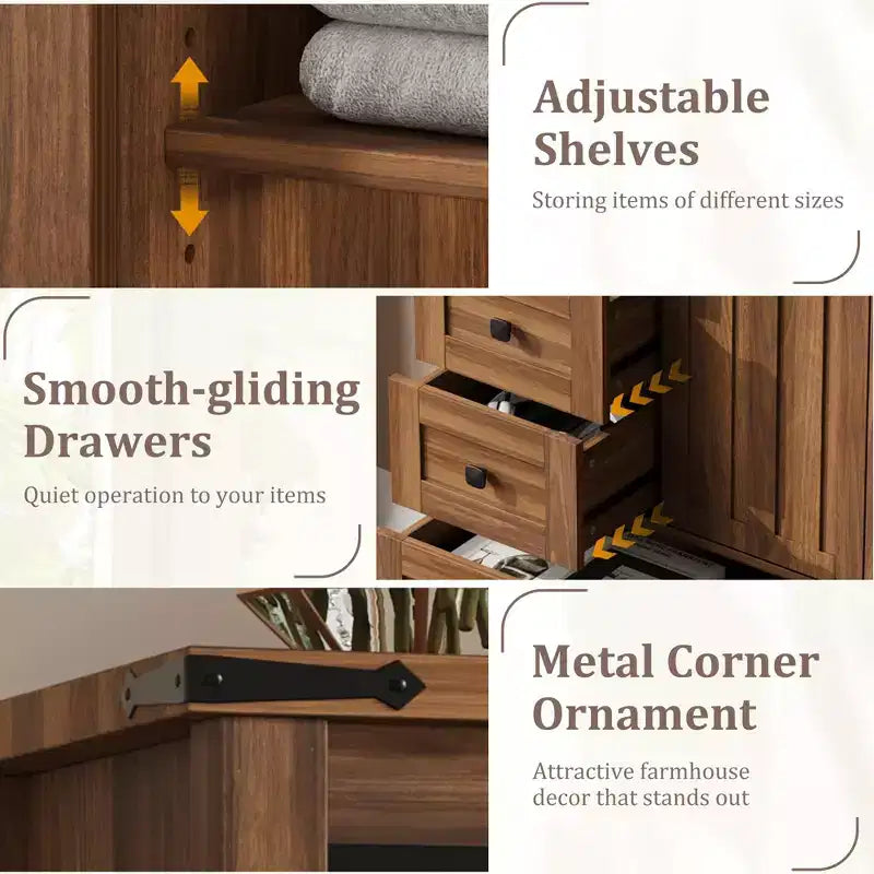 Commode 5 tiroirs, commode de chambre moderne en bois avec tiroirs de rangement, meuble TV de style ferme pour le salon, la chambre, le couloir