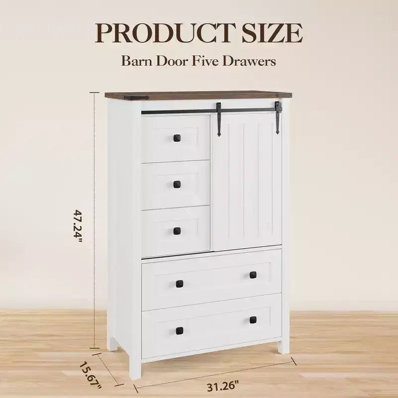 Commode 5 tiroirs, commode de chambre moderne en bois avec tiroirs de rangement, meuble TV de style ferme pour le salon, la chambre, le couloir