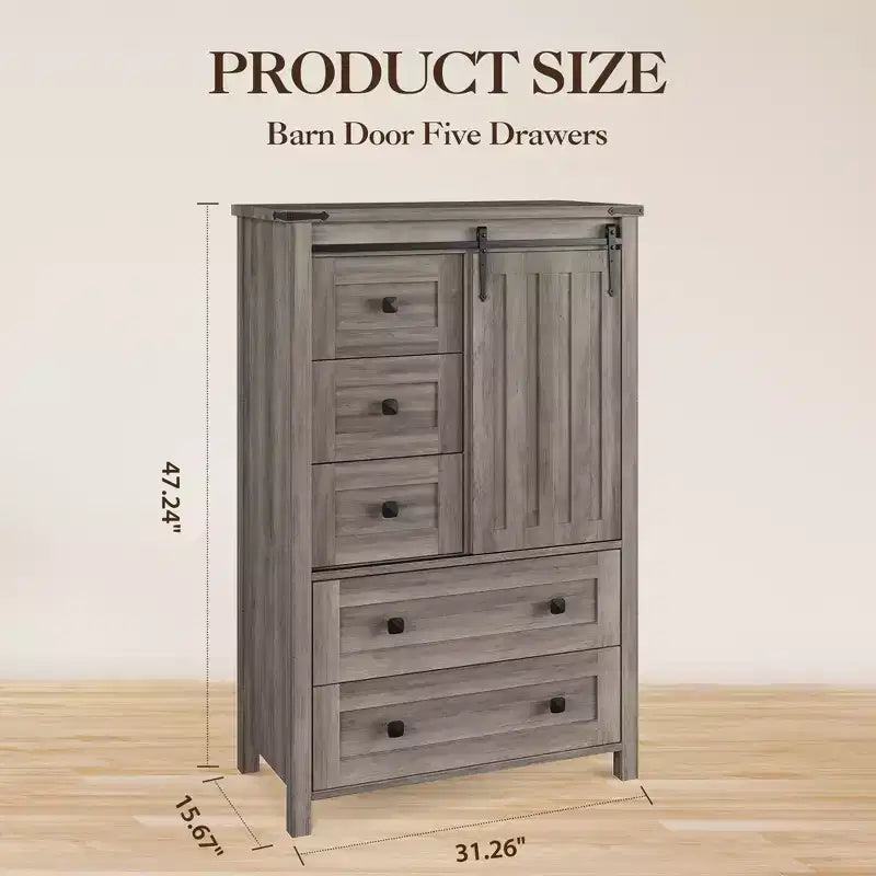 Commode 5 tiroirs, commode de chambre moderne en bois avec tiroirs de rangement, meuble TV de style ferme pour le salon, la chambre, le couloir
