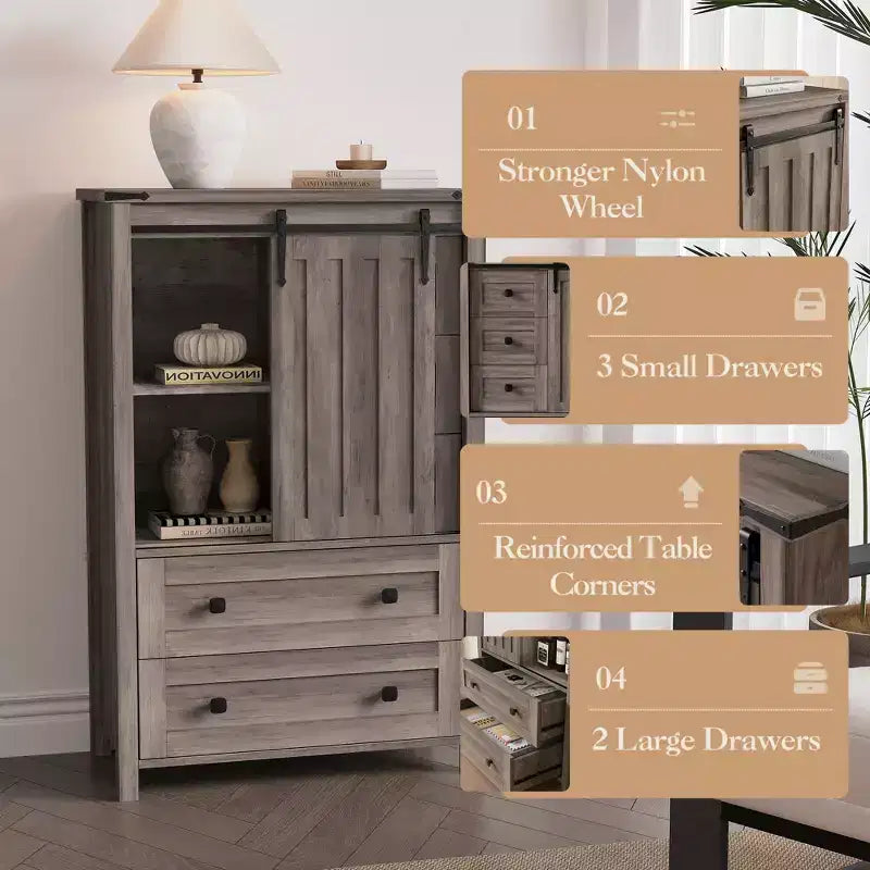 Commode 5 tiroirs, commode de chambre moderne en bois avec tiroirs de rangement, meuble TV de style ferme pour le salon, la chambre, le couloir