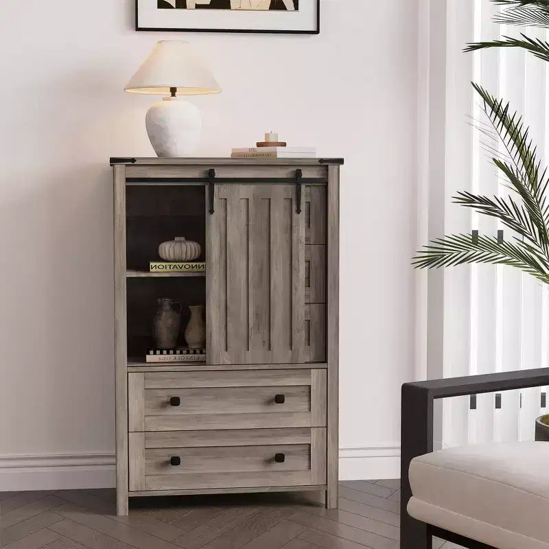 Commode 5 tiroirs, commode de chambre moderne en bois avec tiroirs de rangement, meuble TV de style ferme pour le salon, la chambre, le couloir