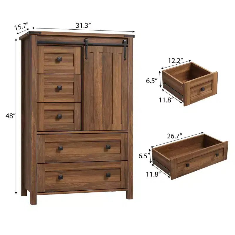 Commode 5 tiroirs, commode de chambre moderne en bois avec tiroirs de rangement, meuble TV de style ferme pour le salon, la chambre, le couloir