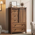 Commode 5 tiroirs, commode de chambre moderne en bois avec tiroirs de rangement, meuble TV de style ferme pour le salon, la chambre, le couloir