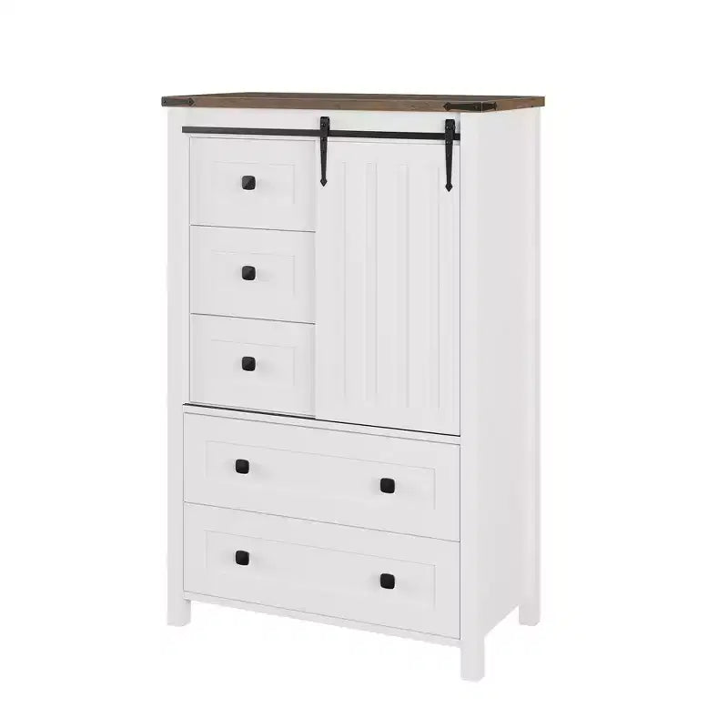 Commode 5 tiroirs, commode de chambre moderne en bois avec tiroirs de rangement, meuble TV de style ferme pour le salon, la chambre, le couloir